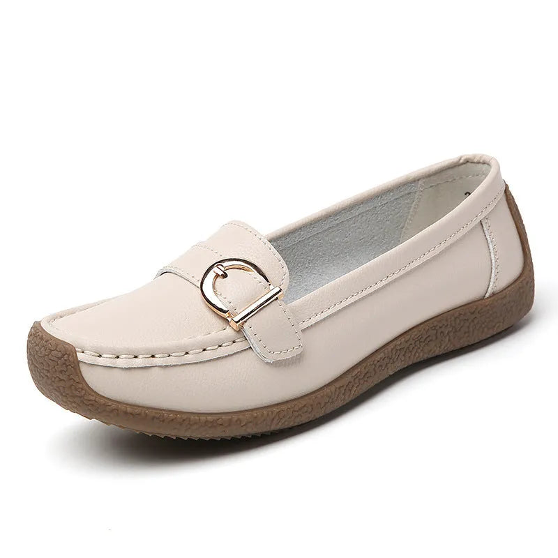 Women's casual loafers with round toe, artificial PU upper, and beef tendon sole in multiple colours
