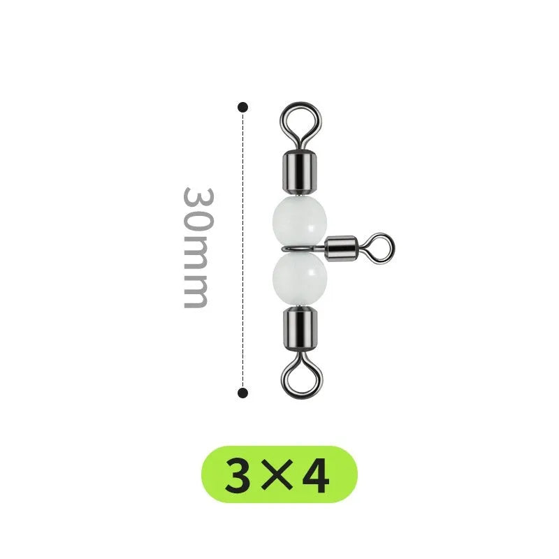 Copper luminous three-fork swivel fishing beads with 8-ring T-type balance fork on a blue background