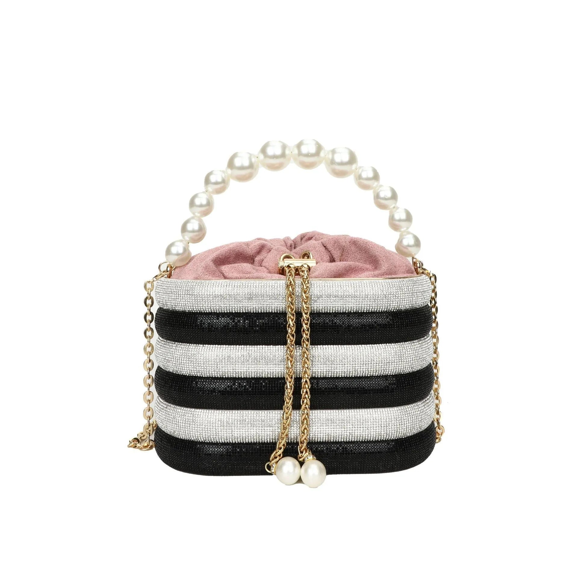 Women's retro style crossbody handbag with beaded pearl details on soft PU leather in a choice of colours.