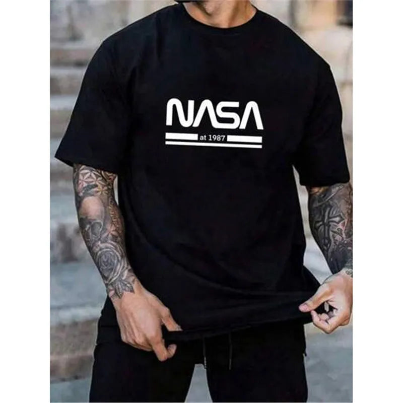 Men's slim-fit short sleeve cotton t-shirt in a straight cut, shown in a selection of available colours.