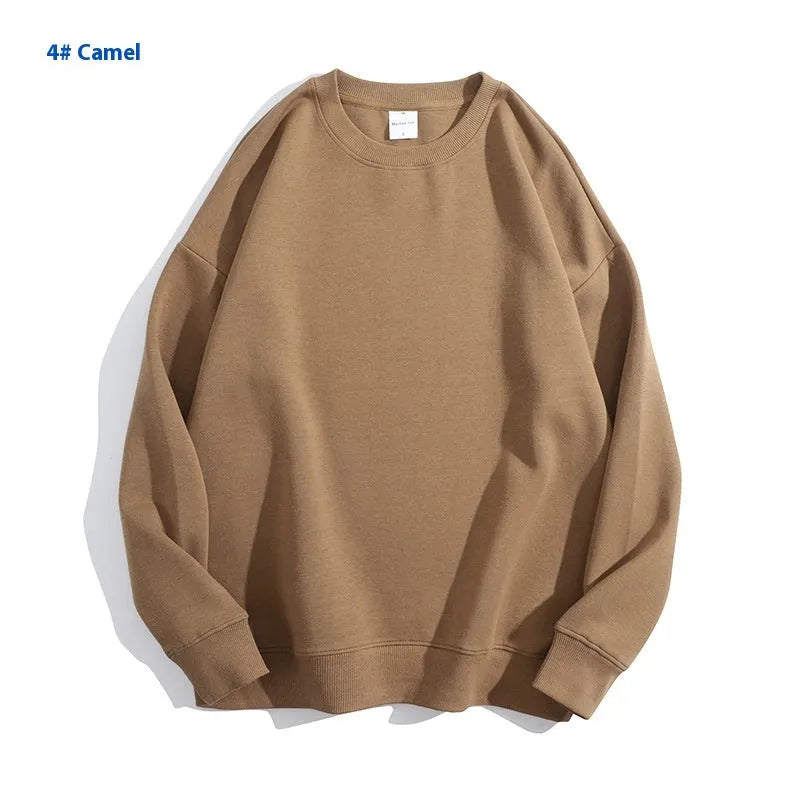 Cotton solid color round neck off shoulder sweater in loose pullover style with long sleeves available in various colours