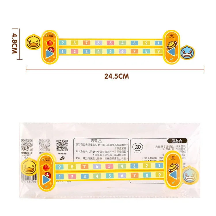 Bright yellow children's plastic ruler with cartoon digital design for educational maths learning