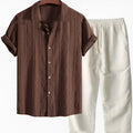 Men's loose fitting short sleeve shirt and trousers casual suit in milk silk polyester fabric