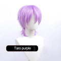 A short-style anime cosplay wig for men in a selected colour, showing its lengthened hair tail.