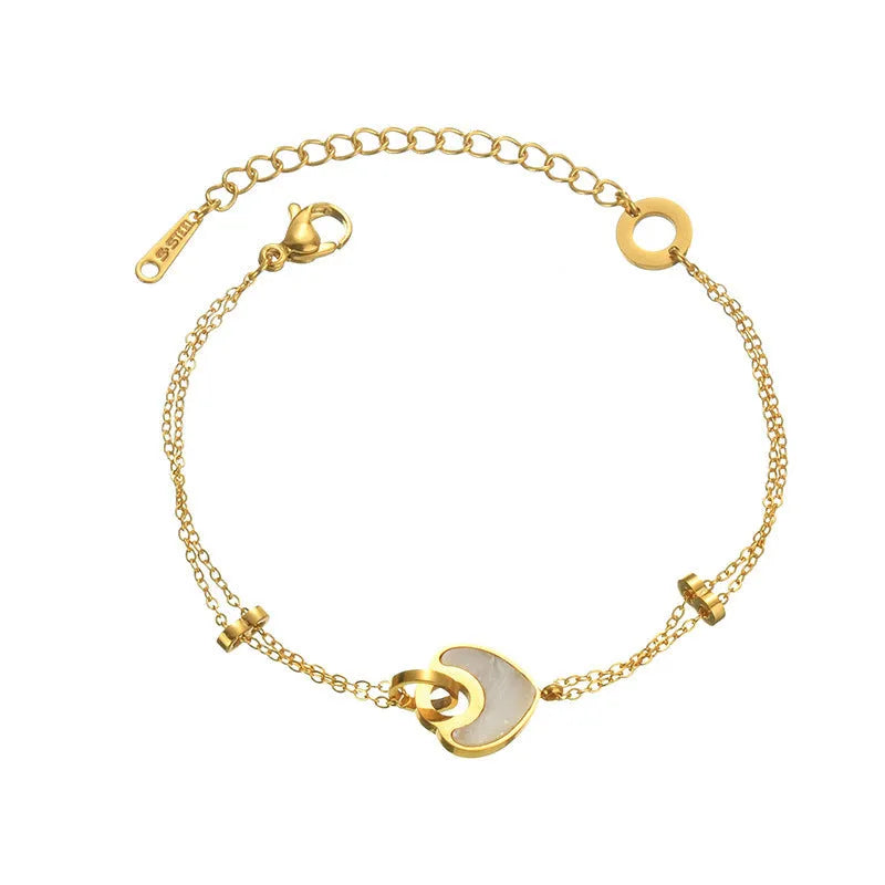Women's stainless steel resin bracelet with double-layer heart design