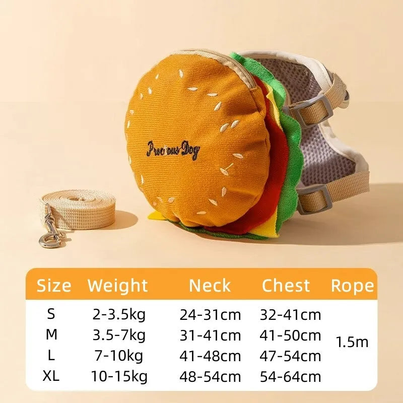 Cartoon hamburger design adjustable vest leash rope for dogs and cats in escape-proof backpack harness