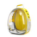Grey PC astronaut-style pet carrier backpack with side-opening door for a cat.