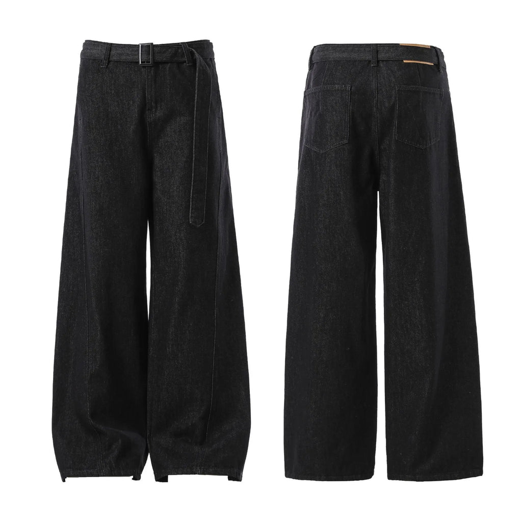 Black high-waist straight-leg denim jeans on a neutral background.