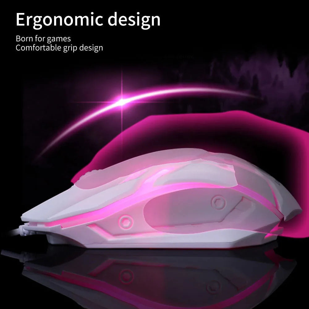 Wired USB luminous mouse in black or white with 1600DPI resolution and 1.3 metre cable