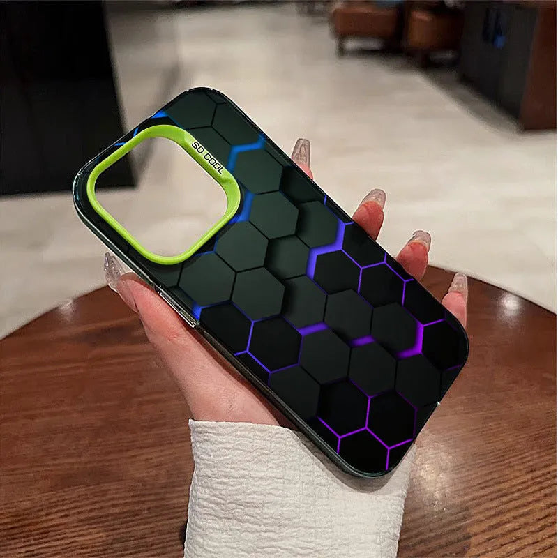 Frosted PC iPhone protective case with honeycomb square pattern in Moonlight colour options
