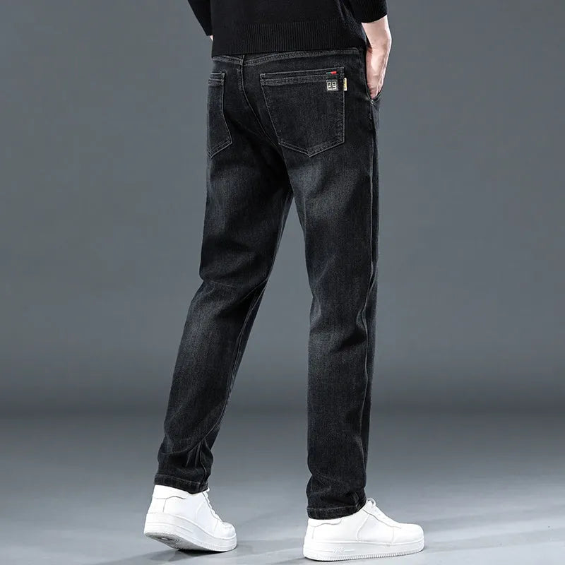 Slim straight casual trousers in polyester with micro elasticity and zipper fly