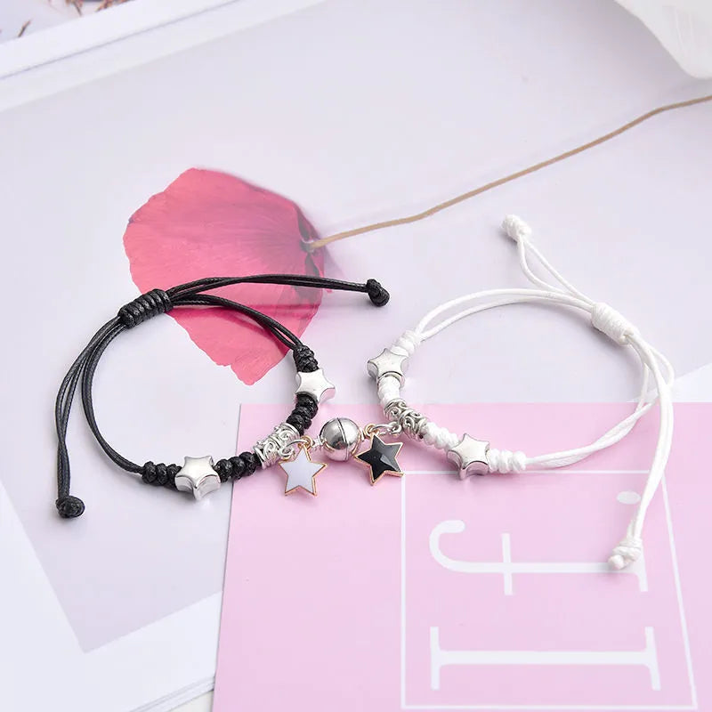 Magnetic couple bracelets with crown design and electroplating finish
