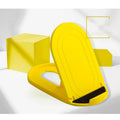 A lazy bracket style mobile phone stand made of plastic, shown in multiple colour options on a wooden desk.