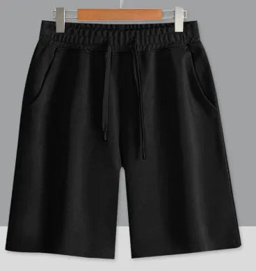 Men's straight-leg cotton summer shorts in light grey, showing fifth length and casual fit.