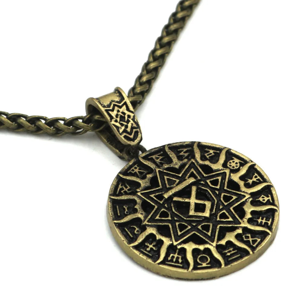 Lunavin ODing logo pendant necklace on snake bones chain with antique silver finish, adjustable 51-80cm.
