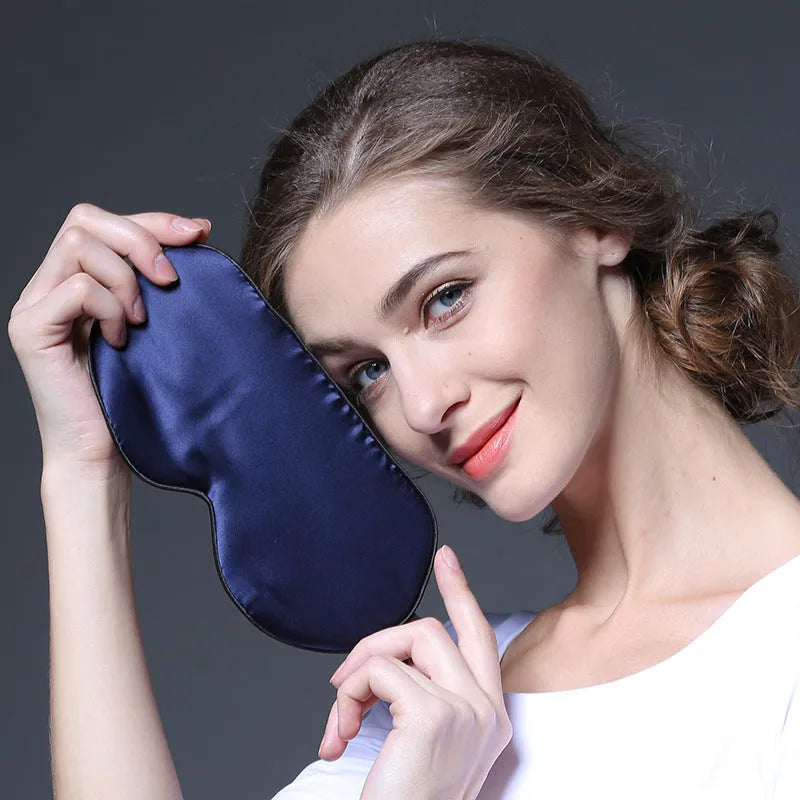 Double-sided mulberry silk sleep eye mask in a choice of 21 colours, showing embroidery detail.