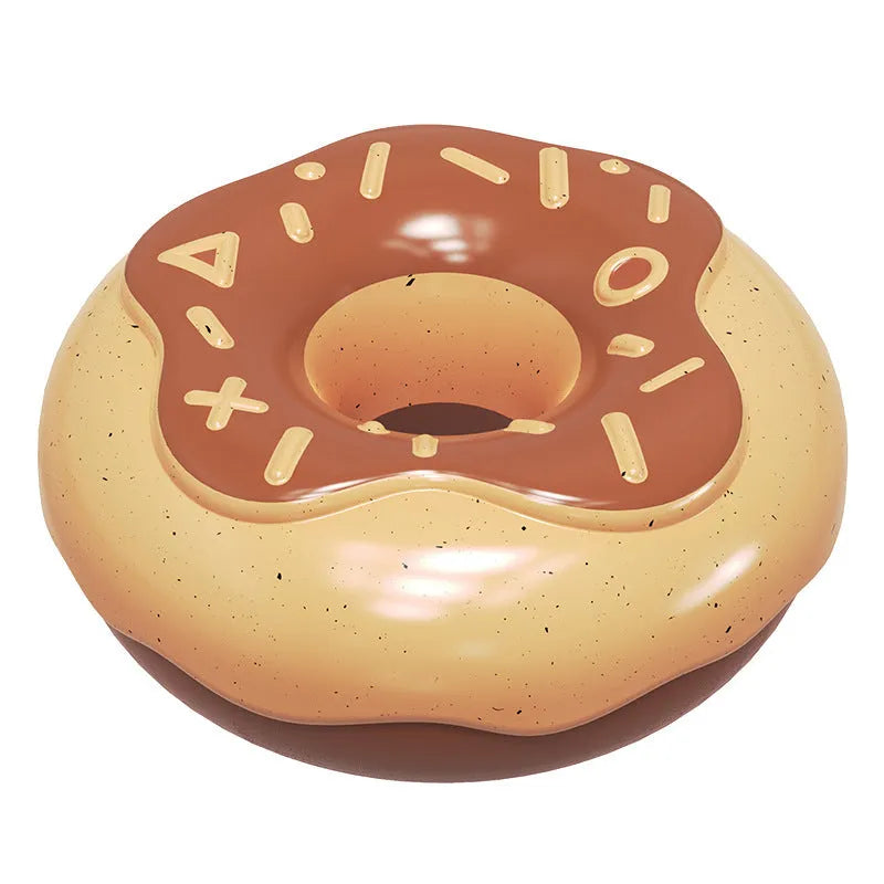 TPR molar teeth cleaning donut dog toy with squeaker in pink, yellow and chocolate colours