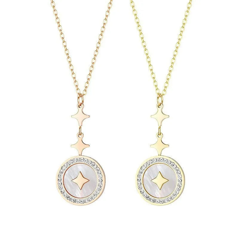 Women's titanium steel necklace with six-pointed star pendant on O-ring chain in gold colour