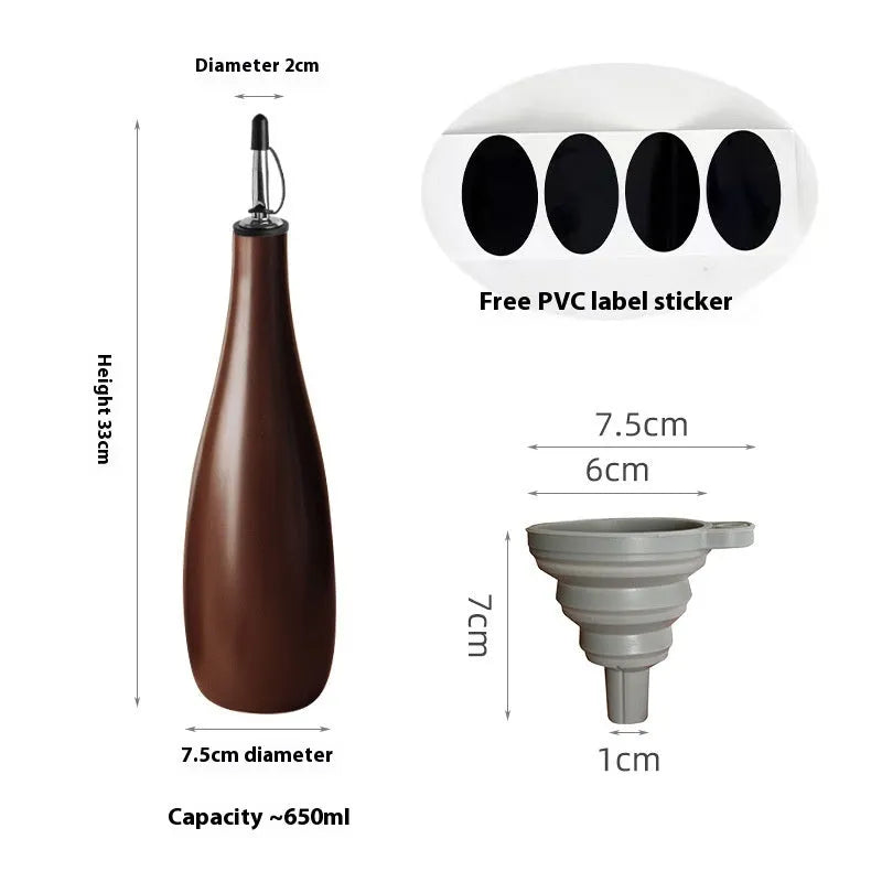 Ceramic oil pot with 650ml funnel in black, coffee, or white colour options