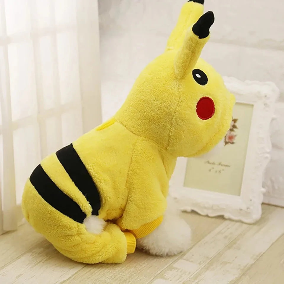 Fleece hooded pet coat for dogs and cats in cartoon design, available in six sizes