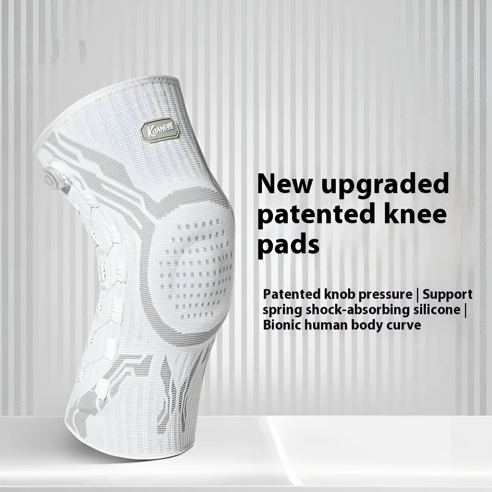 Adult sports knee pads in grey-white, sizes M L XL, for basketball running football badminton.