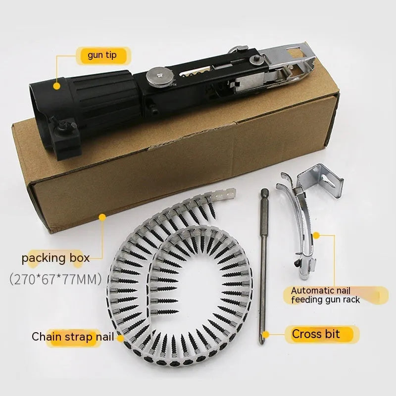 Chain screw gun head automatic nail gun electric screwdriver attachment with cross head
