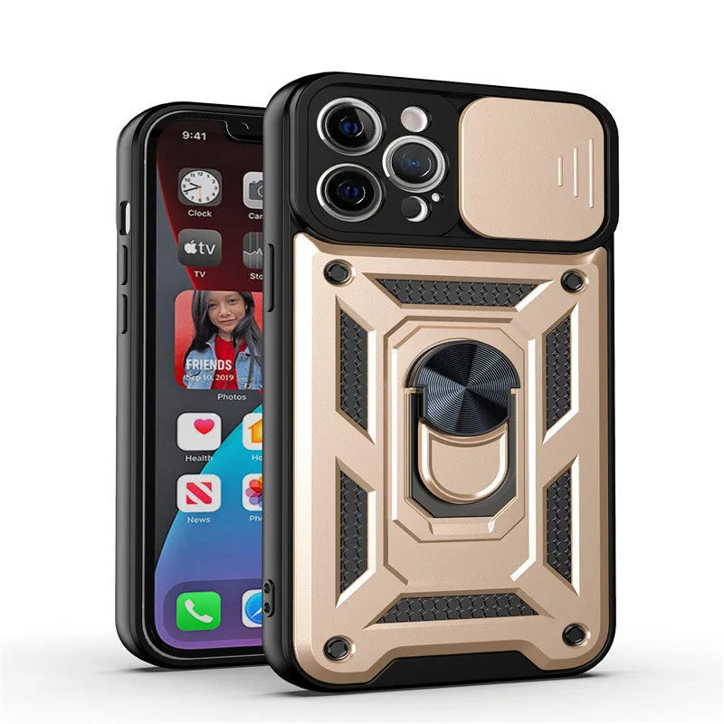 Sergeant sliding window mobile phone case in blue colour with visible magnetic bracket on back