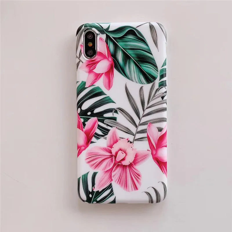 Pink flower patterned iPhone case with floral back cover design on TPU material