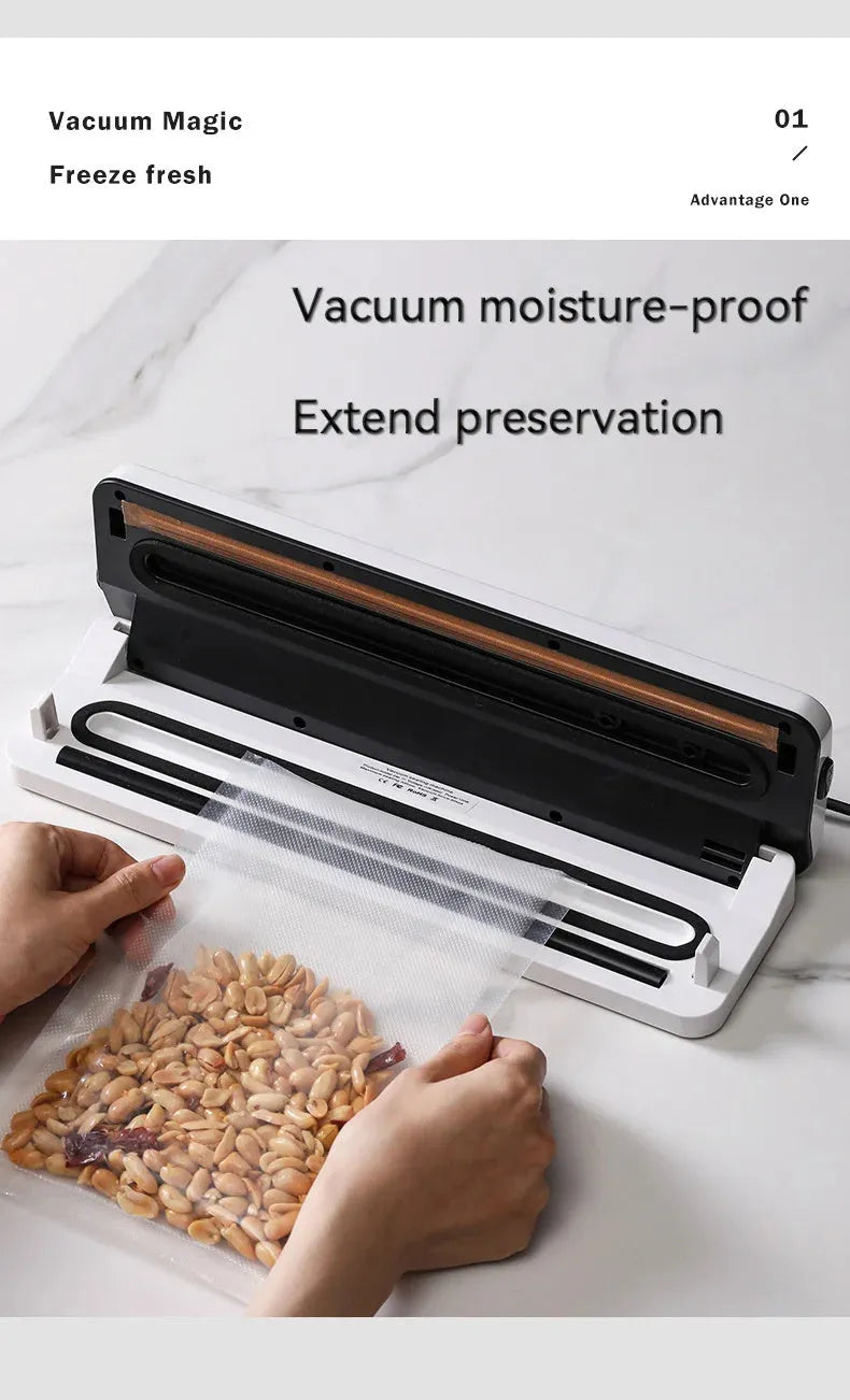 Black automatic vacuum sealer machine for household food preservation and storage bag sealing