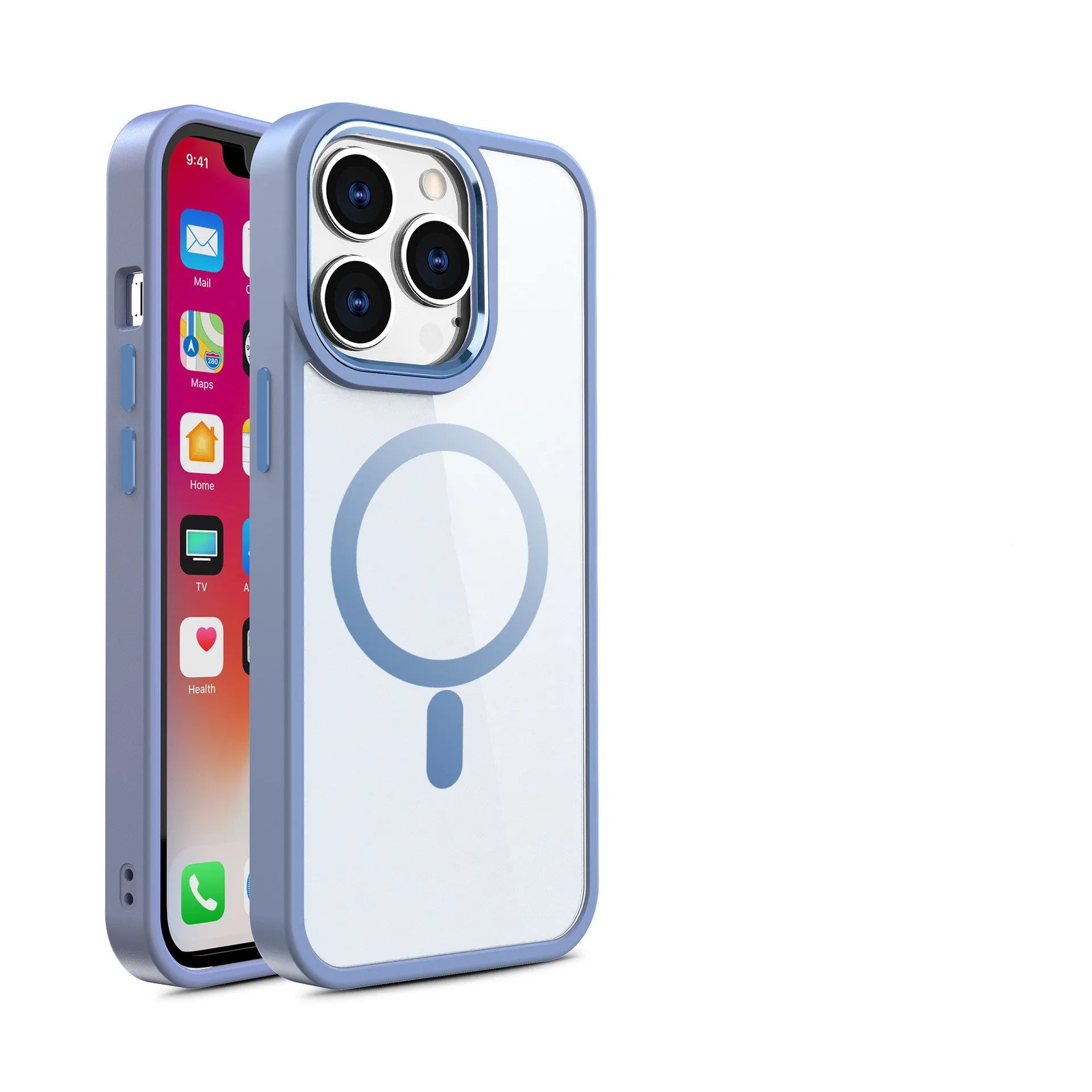 Magnetic transparent silicone phone case for iPhone showing colour options