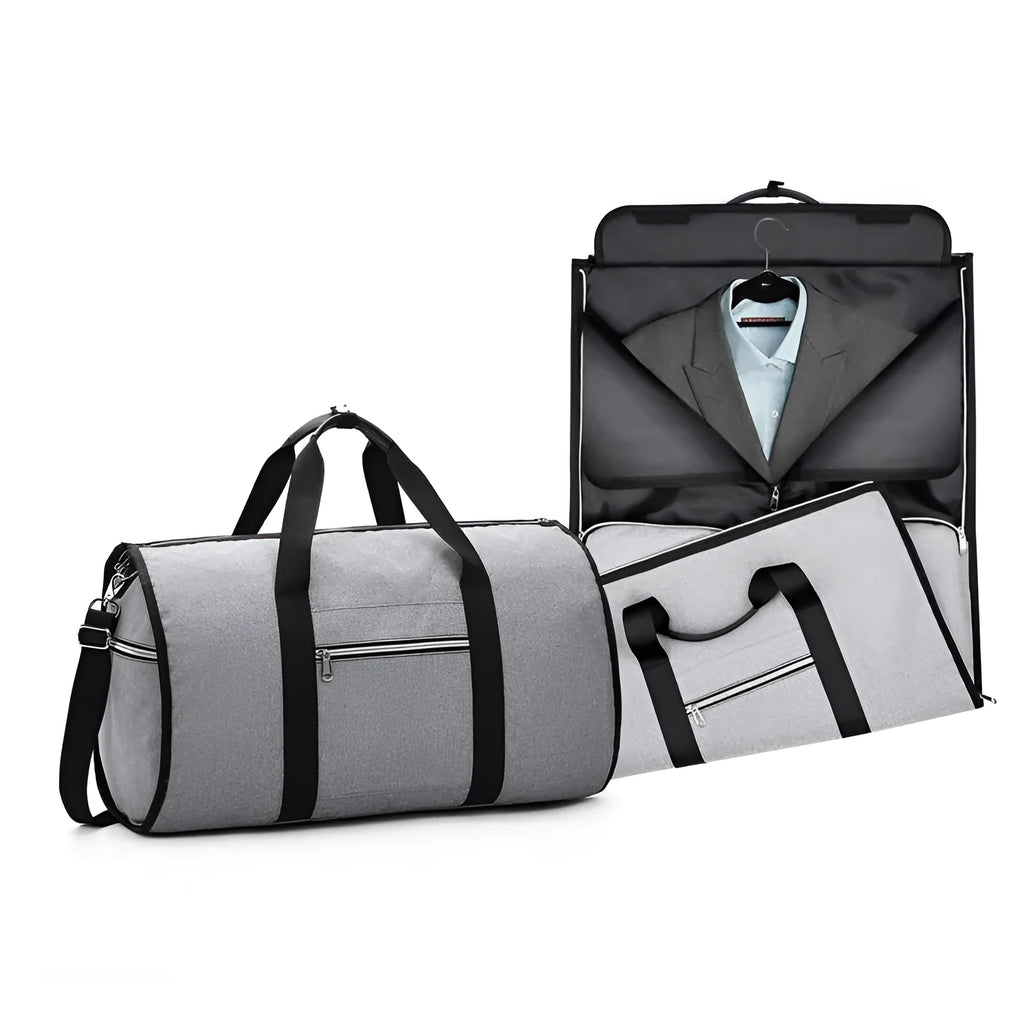Medium-sized cylinder travel bag in red, light grey, blue, or black colour with zipper opening