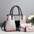 Women's crocodile stitch three-piece shoulder bag set in PU leather showing main bag, small bag, and card pouch