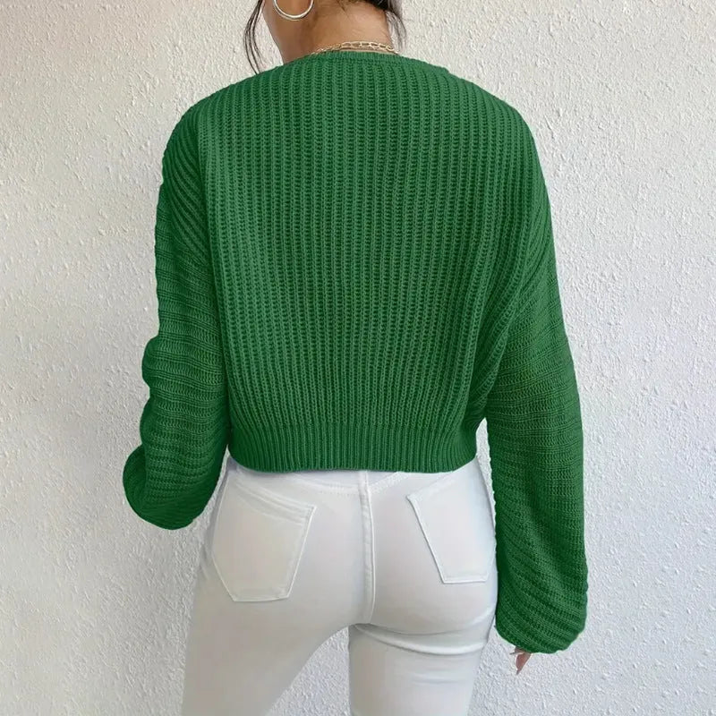 Women's solid color long sleeve pullover top in loose casual fit free size polyester