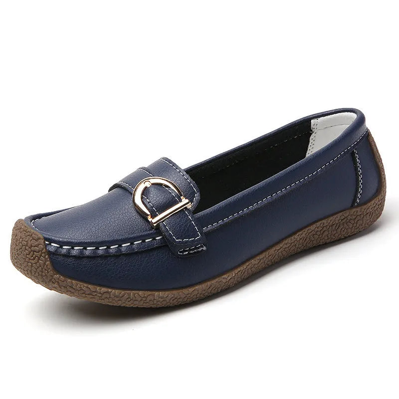 Women's casual loafers with round toe, artificial PU upper, and beef tendon sole in multiple colours