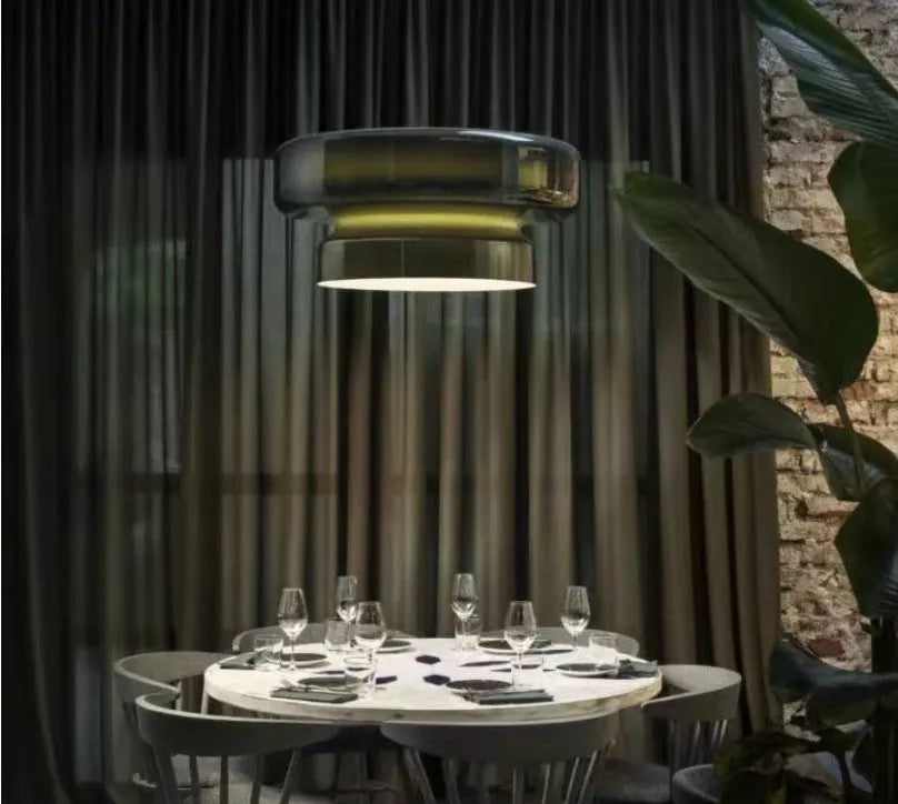 Modern glass chandelier with four colour lighting options