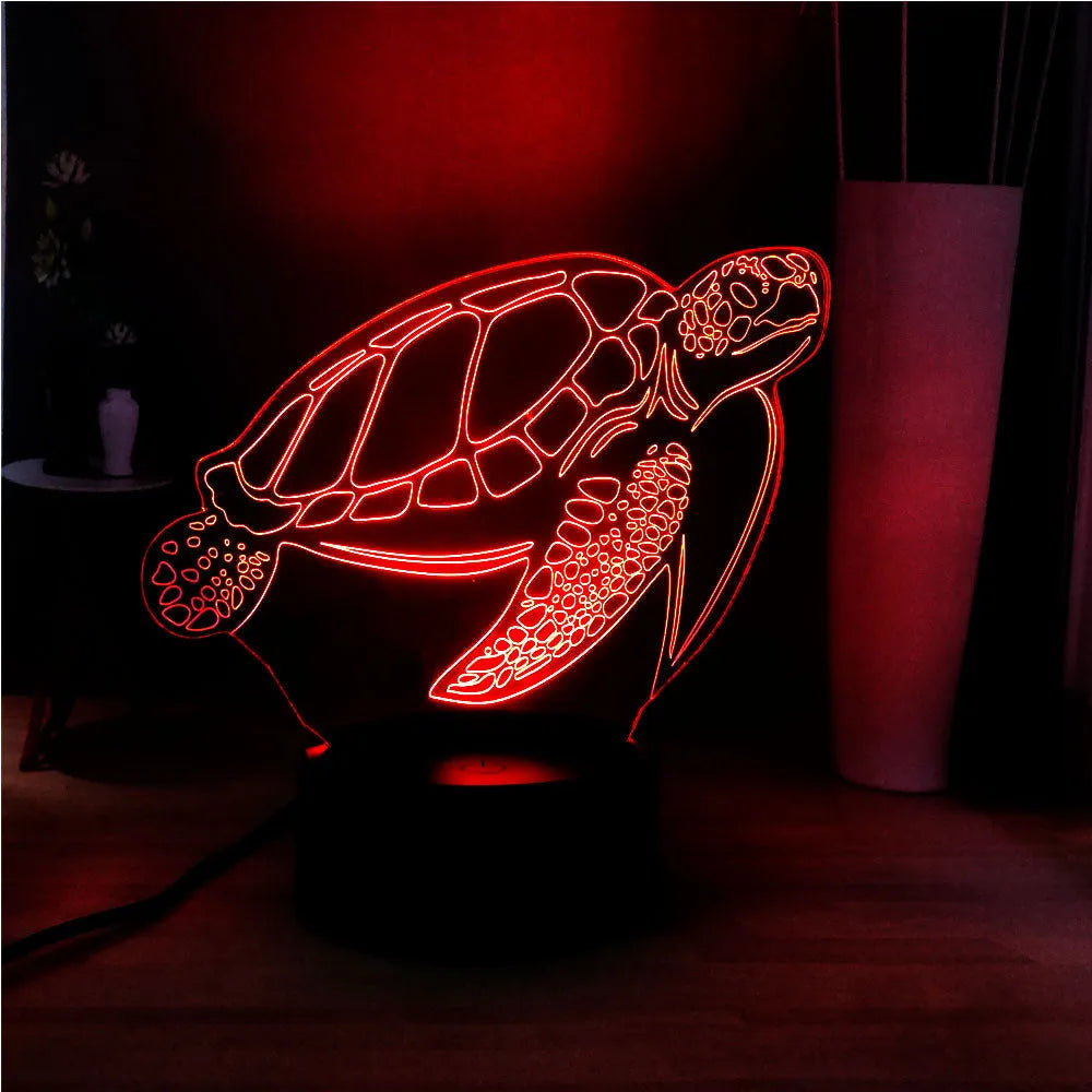 3D green acrylic turtle-shaped LED night light with multi-colour glow