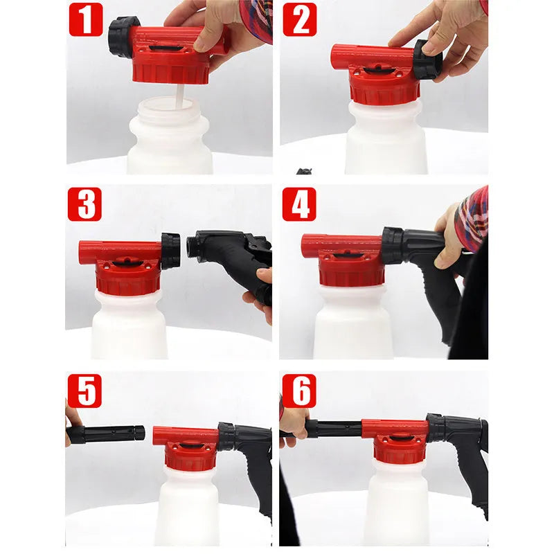 High pressure water gun with foam pot attachment for garden spraying