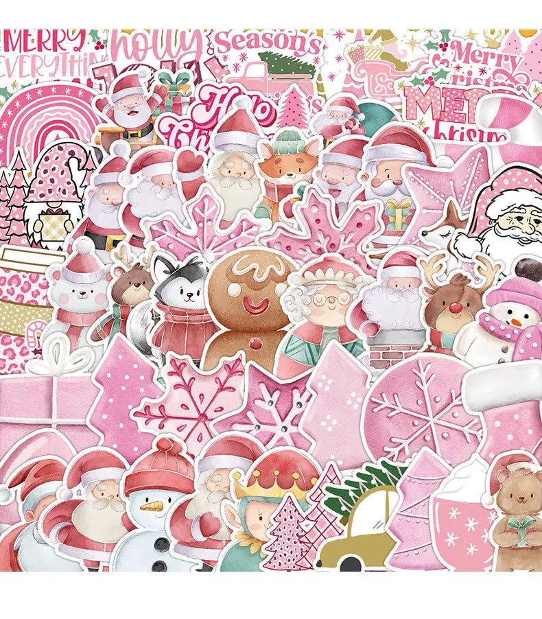 Set of 50 cute Christmas waterproof stickers in sizes from 4cm to 8cm for decoration.