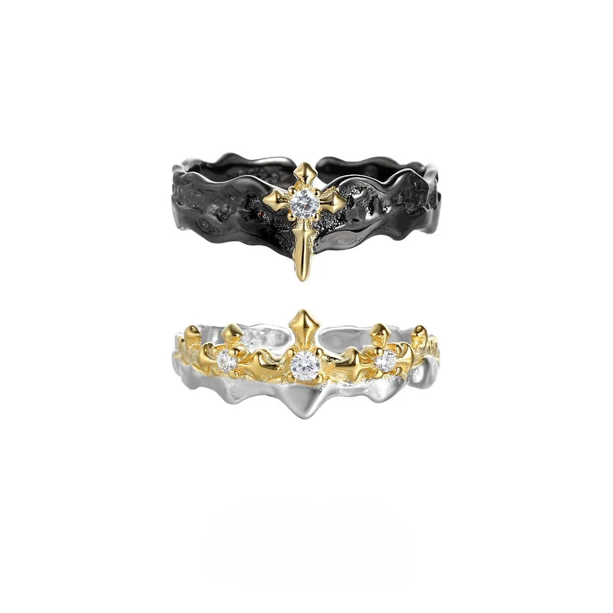 Princess Knight adjustable opening couple ring in white gold or black gold electroplated silver