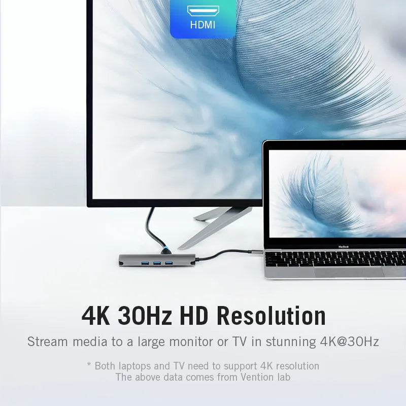 Deep grey Type-C multiport adapter with HDMI, USB 3.0, Ethernet, and memory card ports