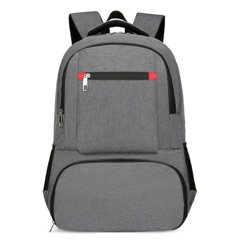 Light grey Oxford cloth insulated picnic backpack with curved shoulder straps and front pockets