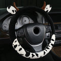 Short plush car steering wheel cover in black, showing soft texture and fitted design.