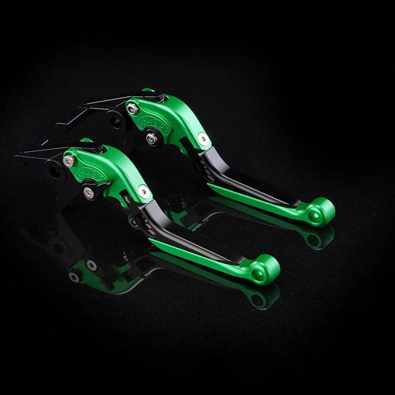 Pair of anodised metal motorcycle brake and clutch levers with adjustable length mechanism