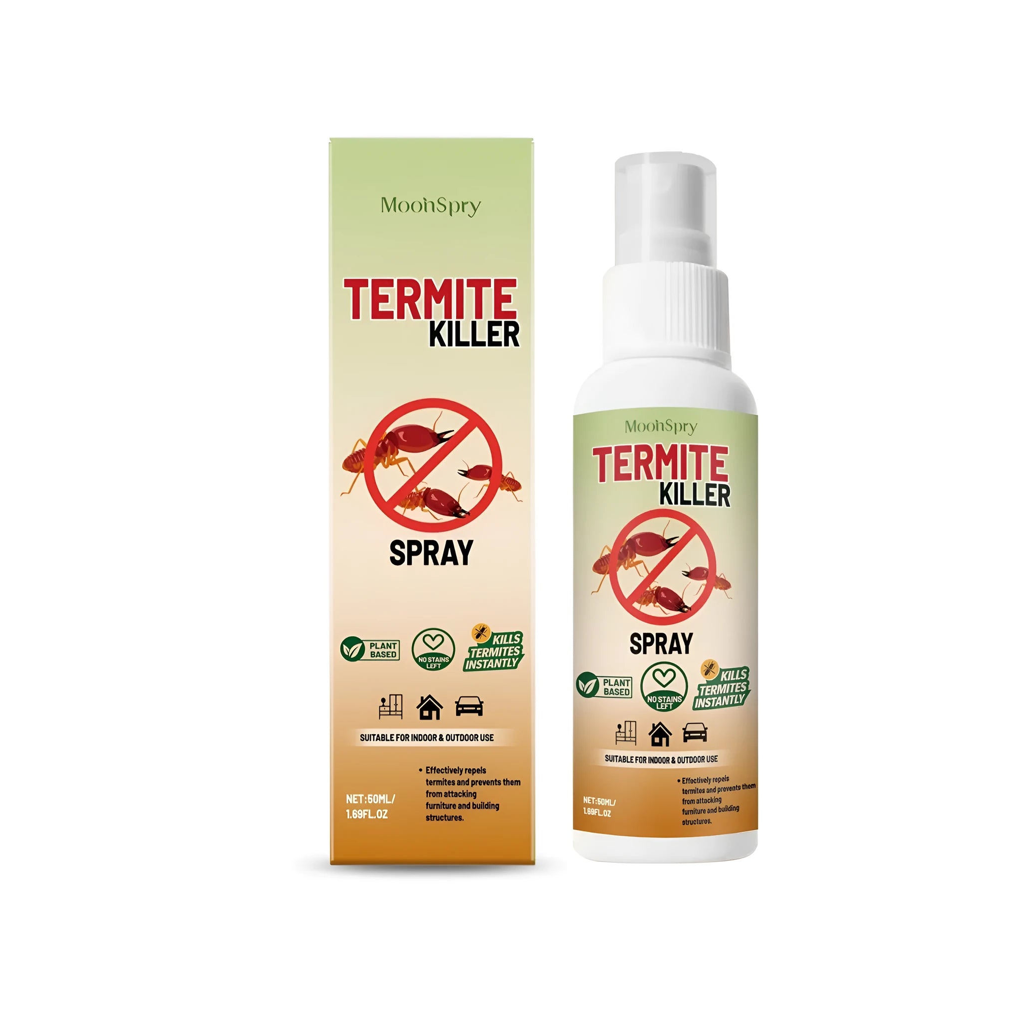 50ml bottle of termite killer spray against a white background
