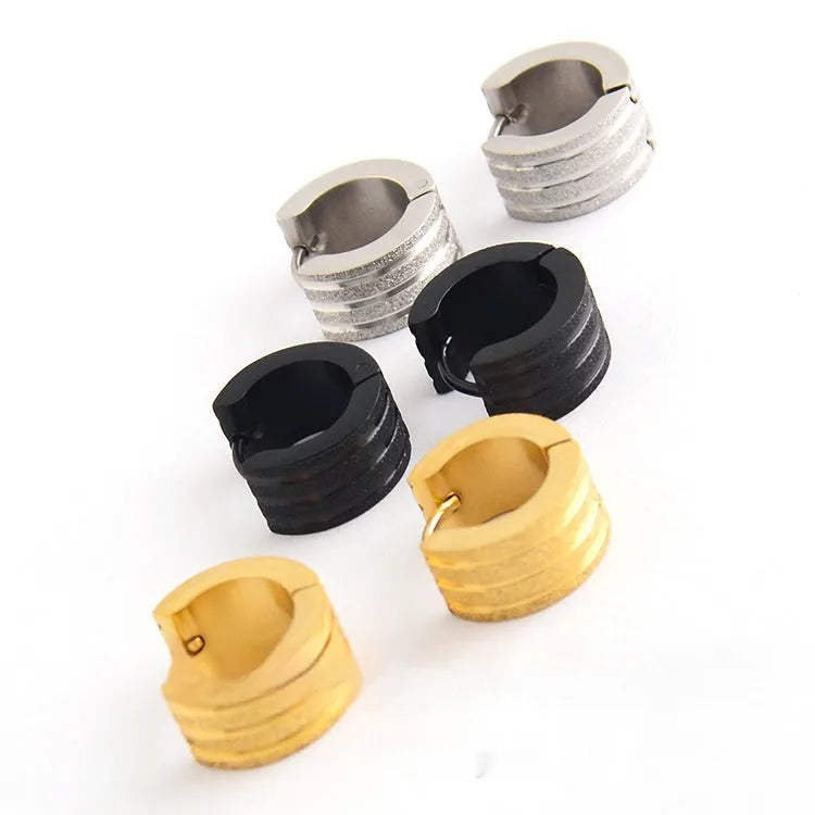 Korean style geometric three-line frosted earrings in electroplated titanium steel
