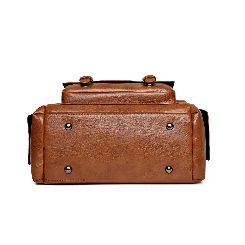 Vintage style large messenger bag in PU leather with contrasting stitching