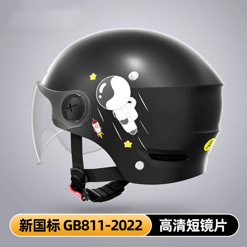 Khaki coloured motorcycle half helmet with removable visor on display