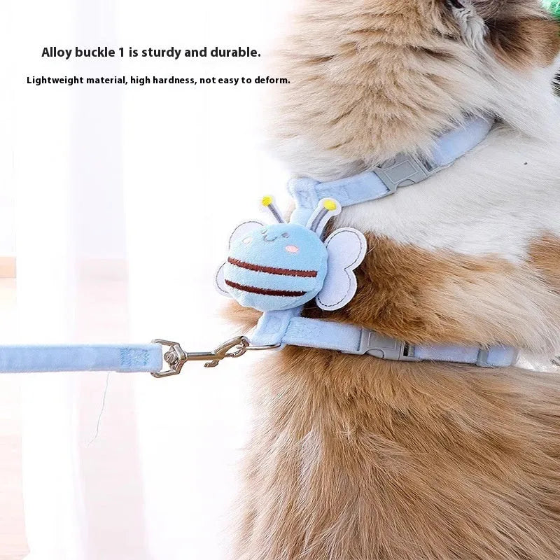 Bee shape cat harness with adjustable polyester rope in pink, blue and yellow colour options