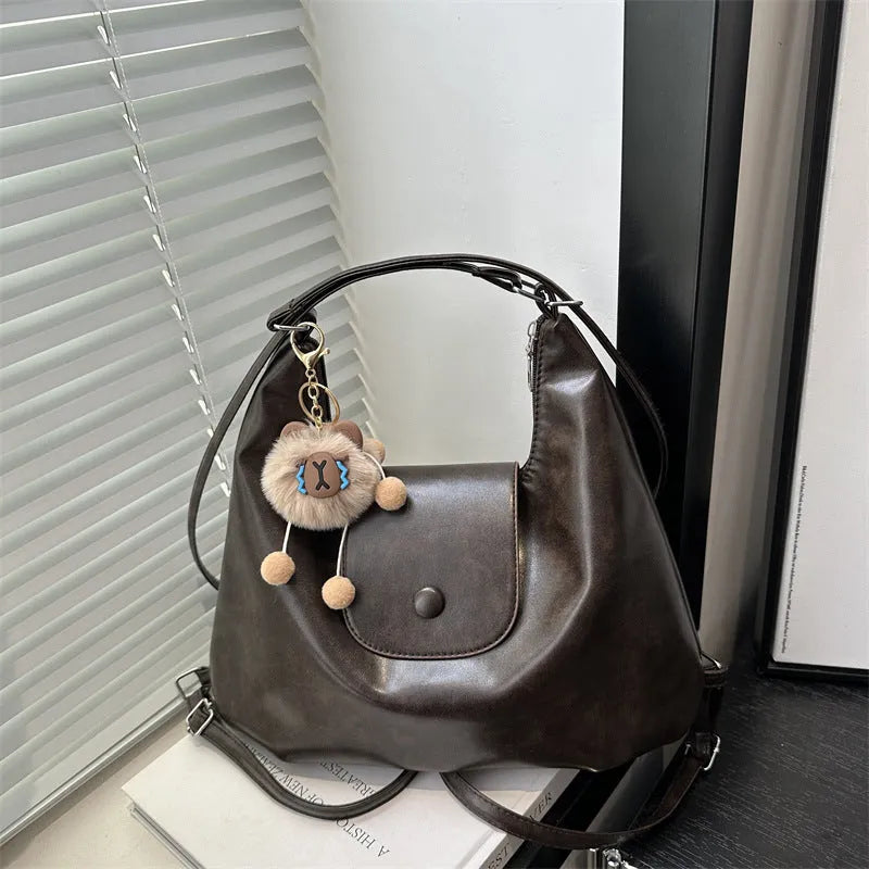 Textured PU women's shoulder bag in horizontal square shape with single strap