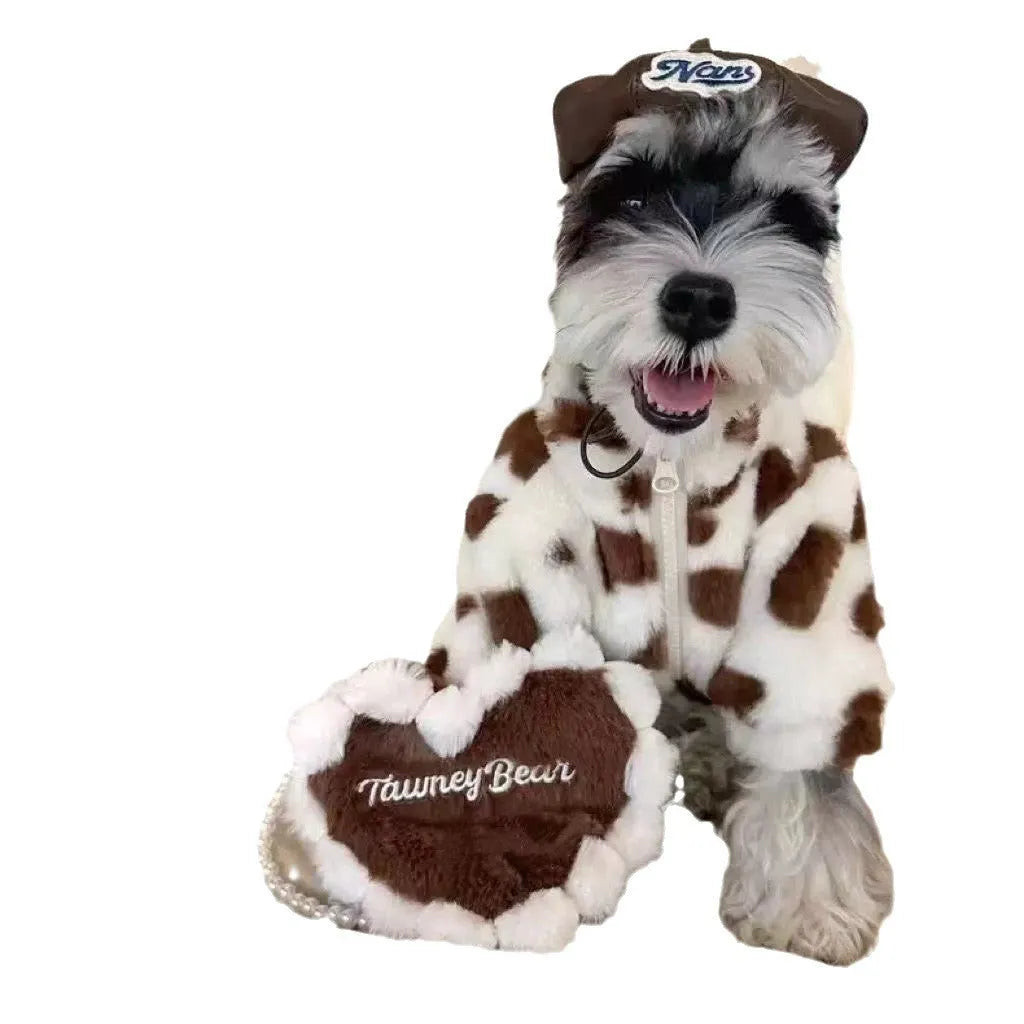 Polyester plush warm coat for small dogs in British style, available in pink and brown colours
